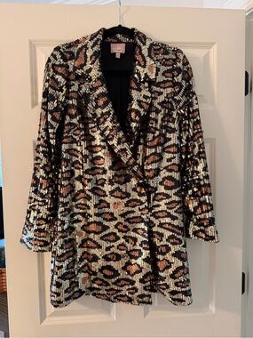 Show Me Your MuMu Sequined Leopard Blazer in Black, Gold & Brown
